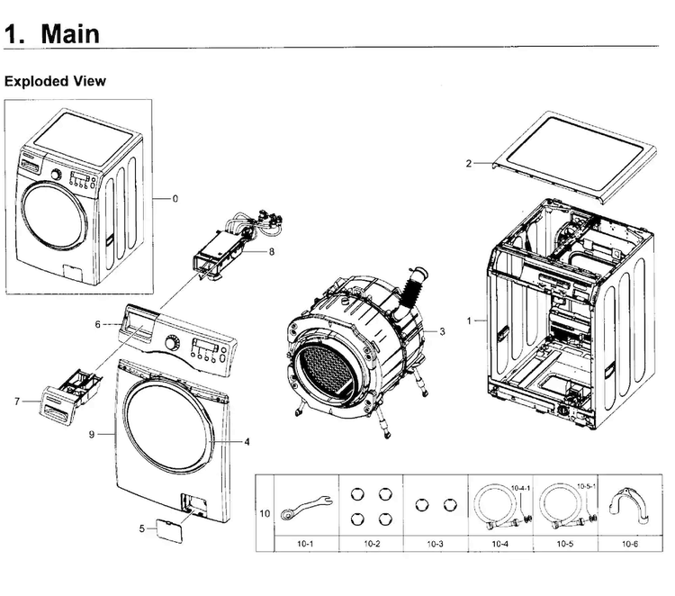 Main Asy Diagram and Parts List for WF350ANP XAA-0003 Samsung Washer