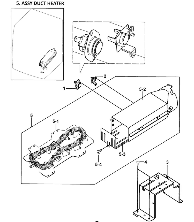 Heater Assy Diagram and Parts List for DV337AEW XAA-0000 Samsung Dryer