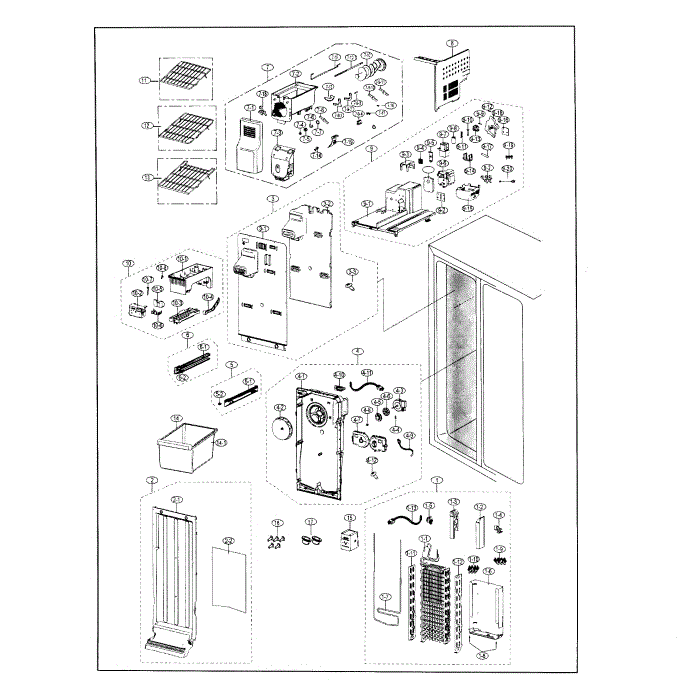 Freezer Diagram and Parts List for RS25J500DBC AA-00 Samsung Refrigerator