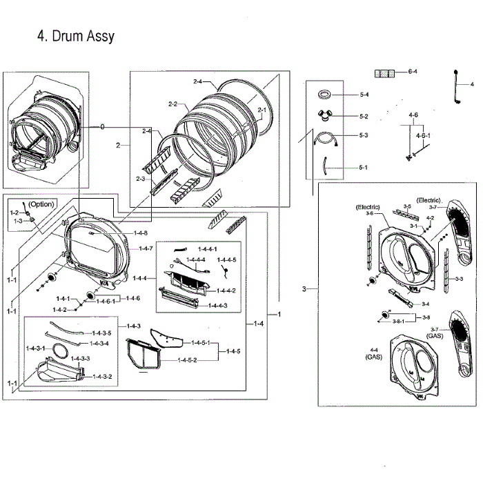 Drum Assembly Diagram and Parts List for DVG52M8650V A3-00 Samsung Dryer