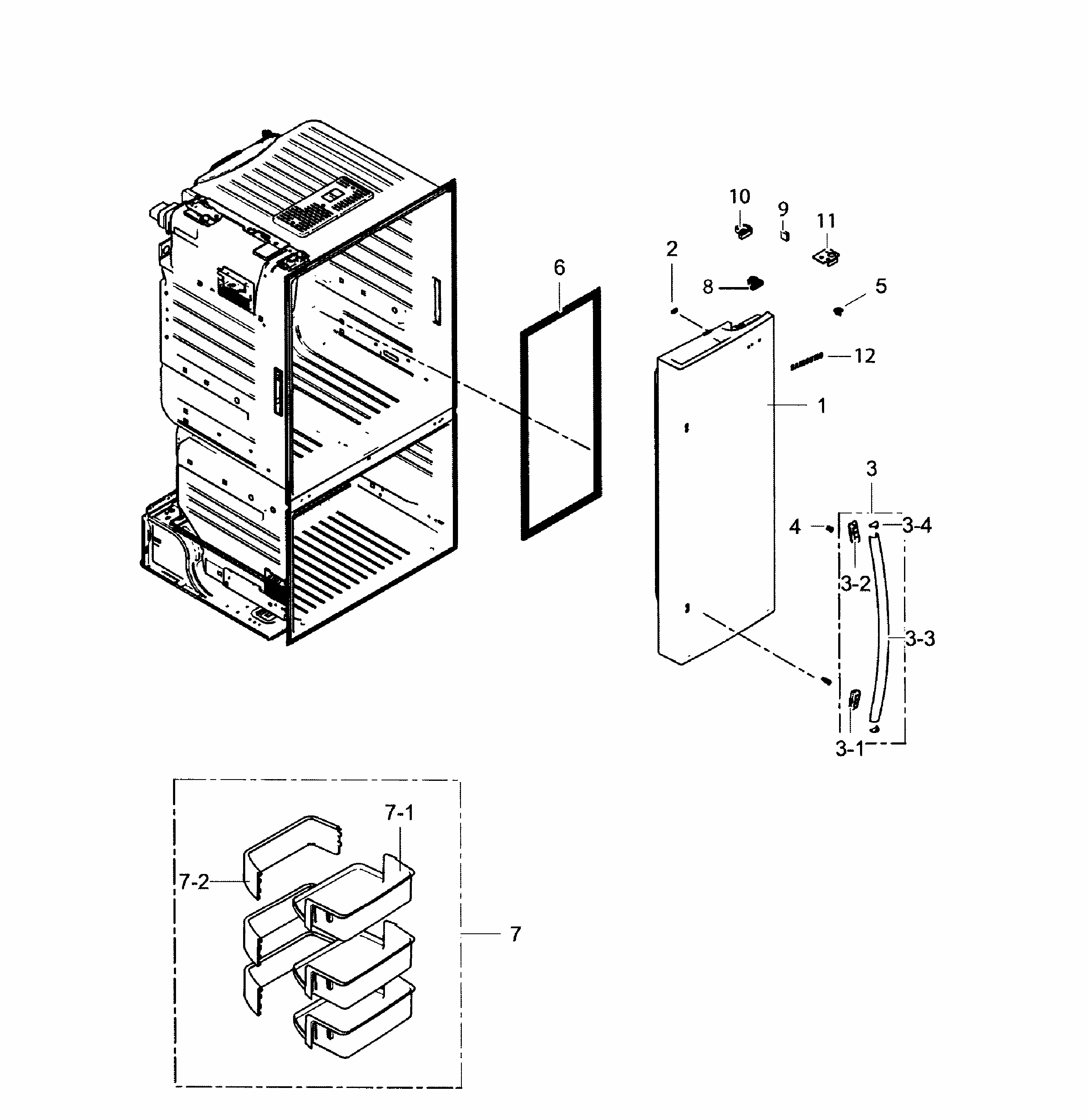Right Door Diagram and Parts List for RF220NCTABC AA-0001 Samsung Refrigerator