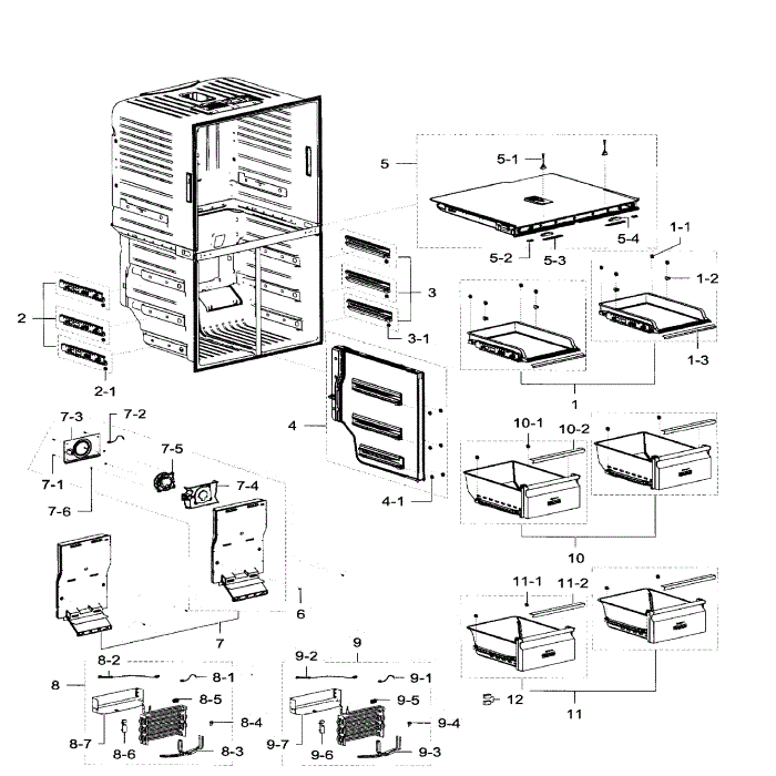 Freezer Diagram and Parts List for RF32FMQDBSR AA-08 Samsung Refrigerator