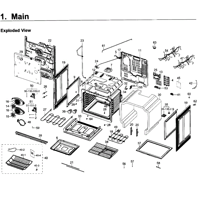 Main Assembly Diagram and Parts List for NY58J9850WS AA-00 Samsung Range
