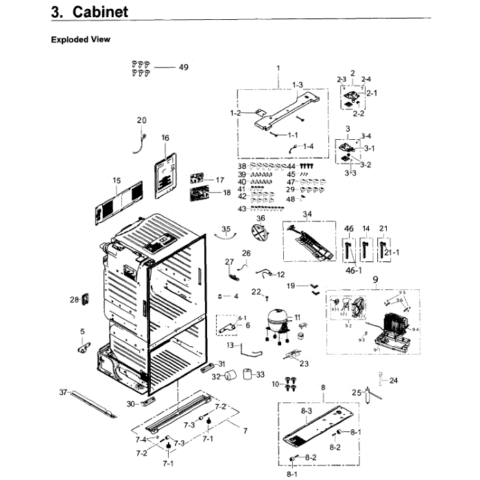 Cabinet Diagram and Parts List for RF263BEAESR AA-03 Samsung Refrigerator