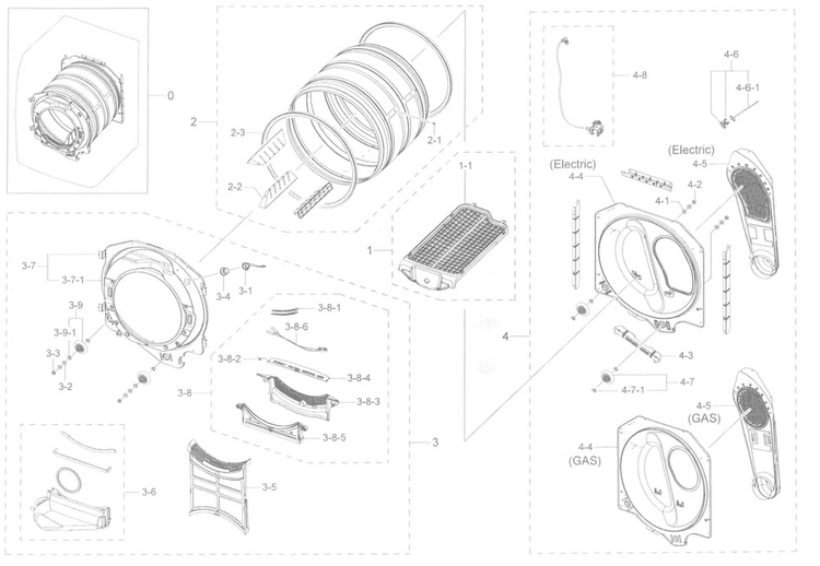 Drum Diagram and Parts List for DV45K6200EW A3-0000 Samsung Dryer