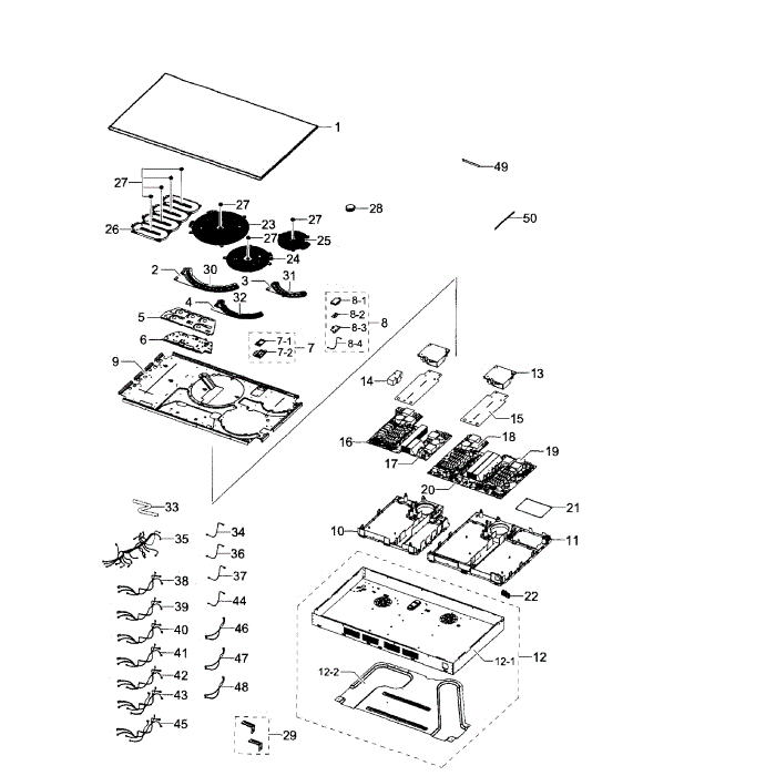 Main Assembly Diagram and Parts List for NZ36K7880US AA-00 Samsung Cooktop