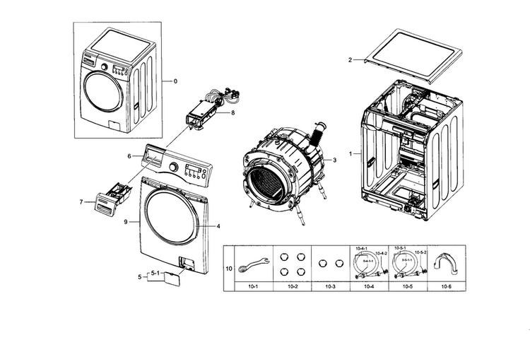 Main Diagram and Parts List for WF330ANW XAA-0004 Samsung Washer