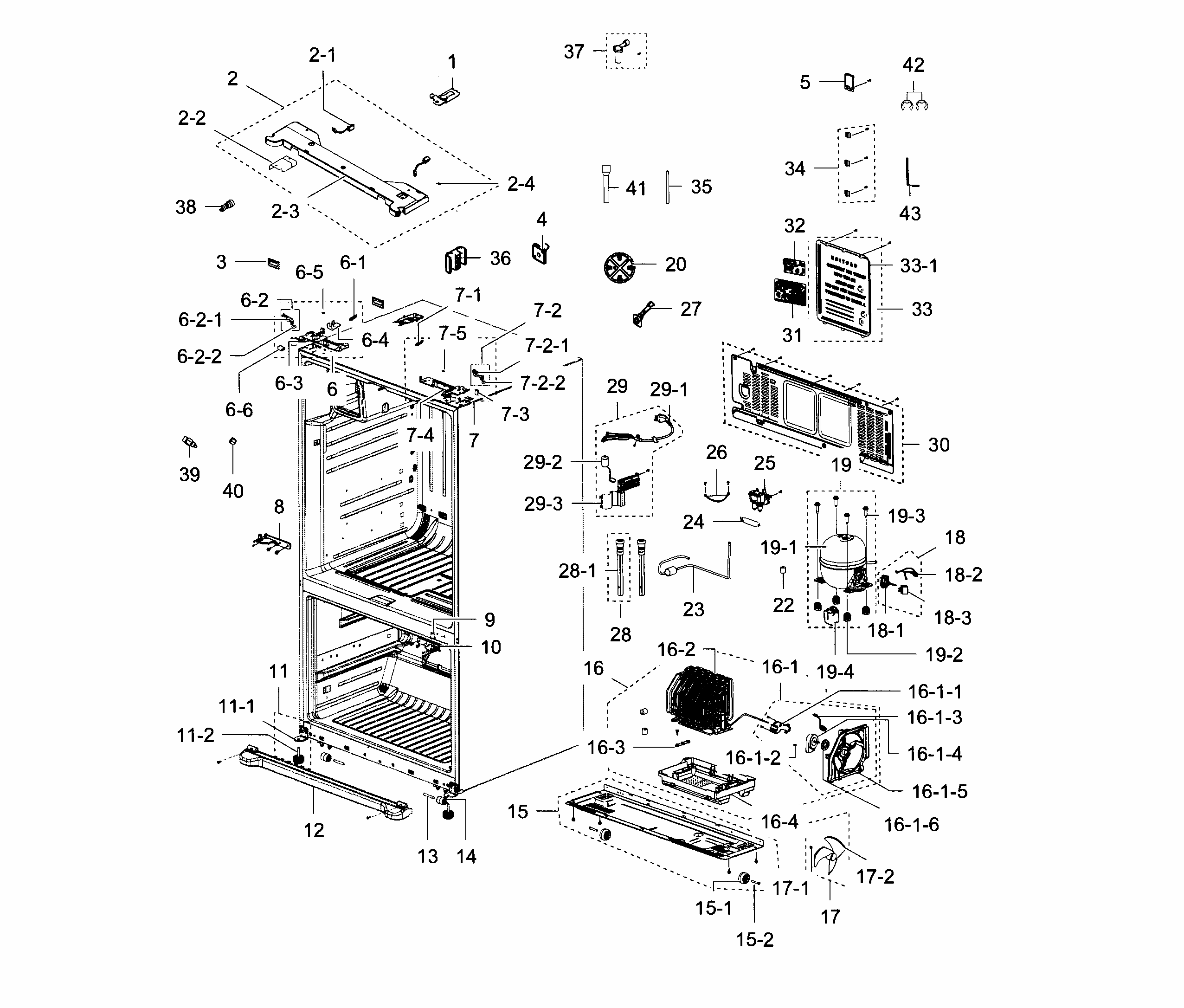 Cabinet Diagram and Parts List for RF267ACWP XAA-0000 Samsung Refrigerator