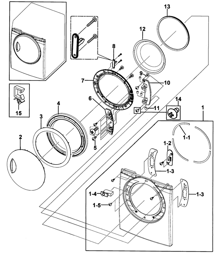 Door Assy Diagram and Parts List for DV219AEB XAA-0000 Samsung Dryer