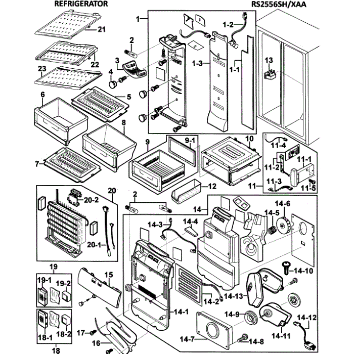 Refrigerator Diagram and Parts List for RS2556SH XAA-00 Samsung Refrigerator