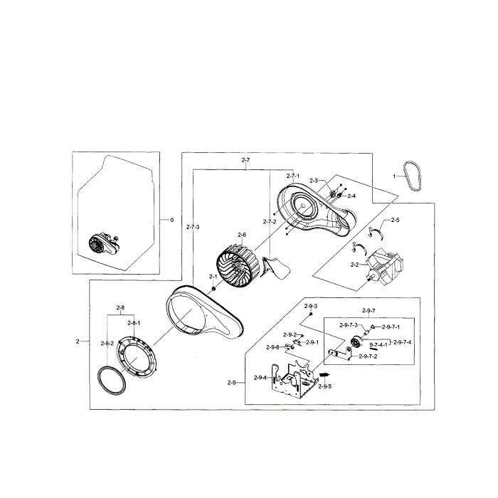 Motor Duct Diagram and Parts List for DV5471AEP XAA-00 Samsung Dryer