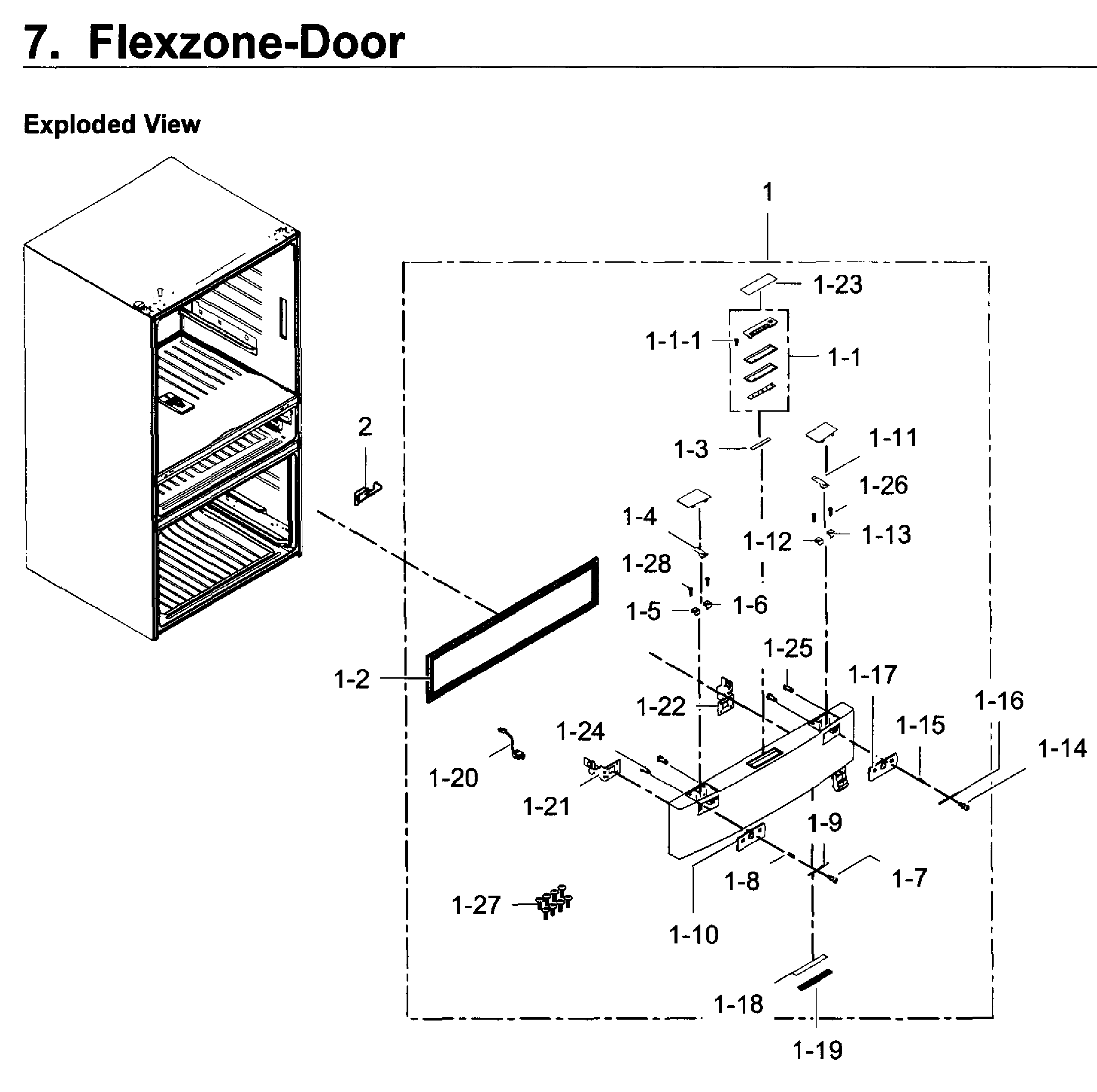 Flexzone Door Diagram and Parts List for RF30KMEDBSR AA-0002 Samsung Refrigerator