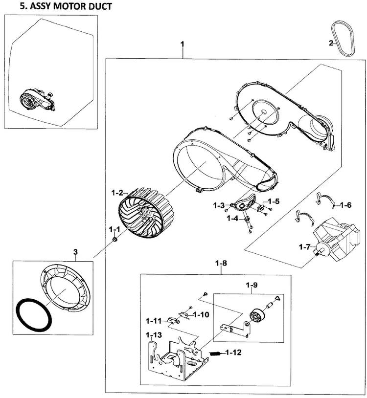Motor Assy Diagram and Parts List for DV218AEB XAA-0001 Samsung Dryer