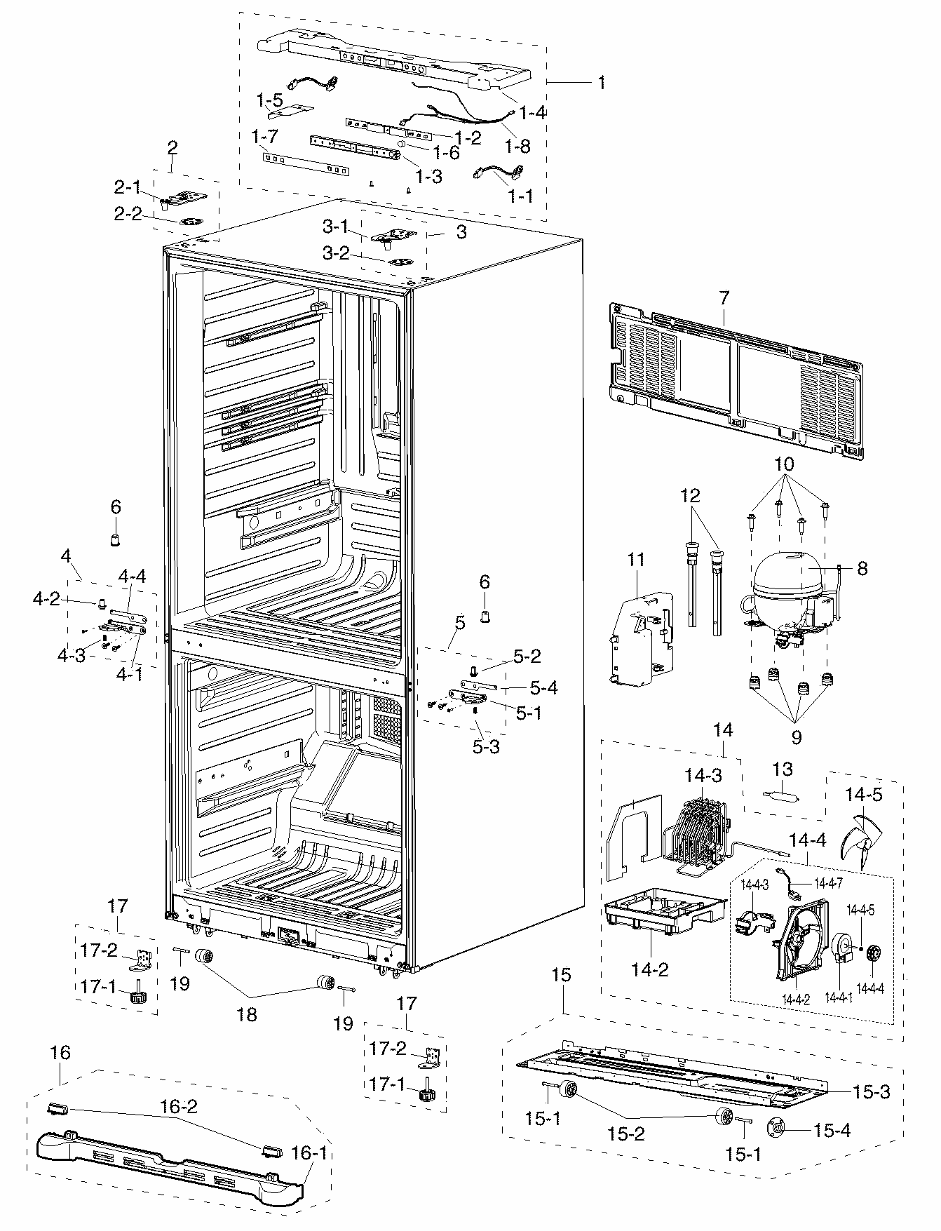 Cabinet Diagram and Parts List for RF217ACBP XAA-0000 Samsung Refrigerator