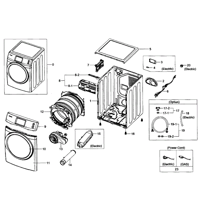 Main Assembly Diagram and Parts List for DV457EVGSWR AA-01 Samsung Dryer