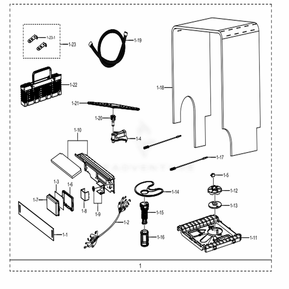 Assembly Case Diagram and Parts List for DW80M2020US (AC)(0000) Samsung Dishwasher