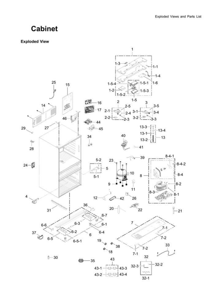 Cabinet Parts Diagram and Parts List for RF23M8590SR AA-01 Samsung Refrigerator