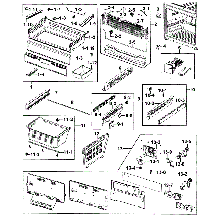 Freezer Diagram and Parts List for RFG293HARS XAA-00 Samsung Refrigerator