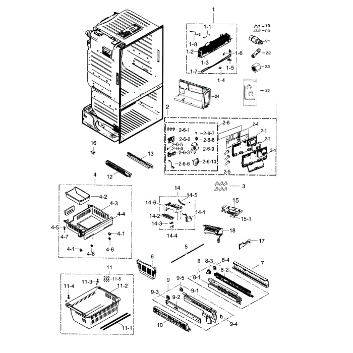 Freezer Diagram and Parts List for RF263TEAEWW AA-00 Samsung Refrigerator