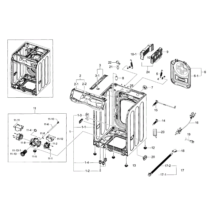 Frame And Cover Diagram and Parts List for WF42H5600AP A2-00 Samsung Washer