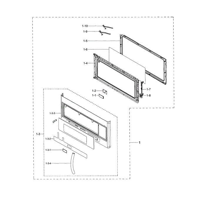 Door Assembly Diagram and Parts List for ME20H705MSB AA-00 Samsung Microwave Oven Combo