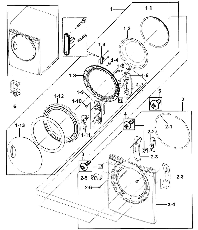 Door Assy Diagram and Parts List for DV218AEB XAA-0000 Samsung Dryer
