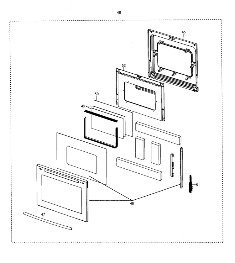 Door Assy Diagram and Parts List for FE710DRS XAA-0001 Samsung Range