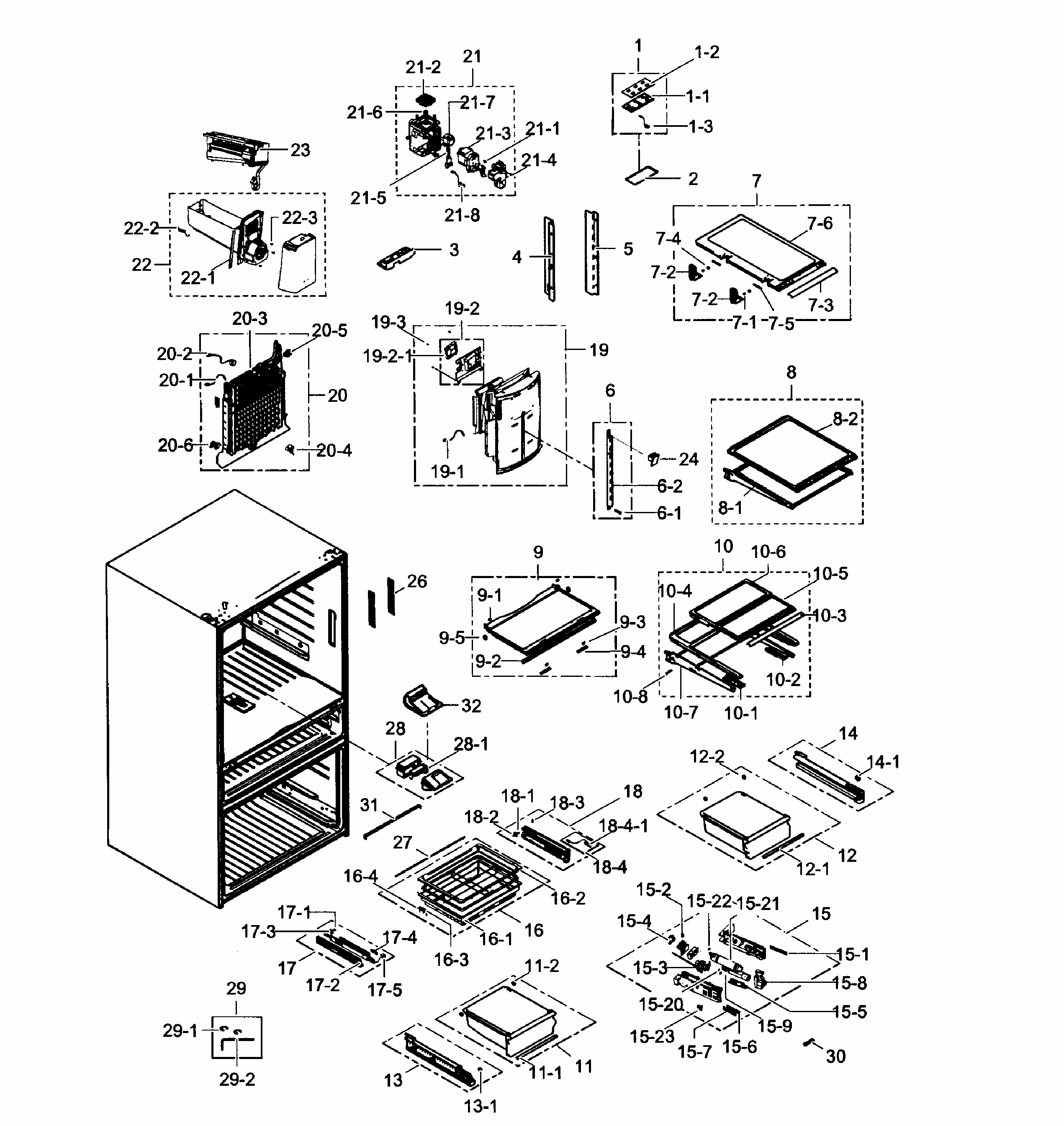 Refrigerator Diagram and Parts List for RF31FMESBSR AA-0001 Samsung Refrigerator