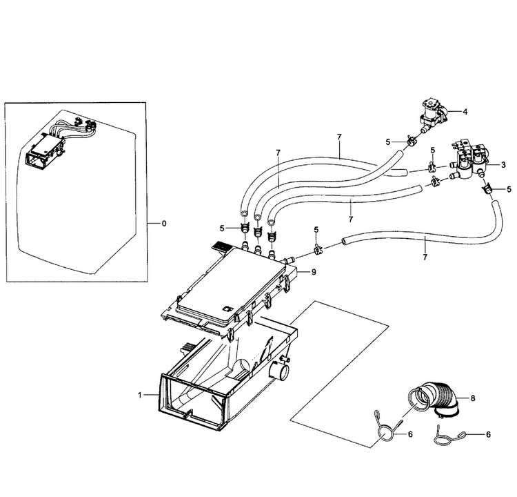 Drawer Housing Diagram and Parts List for WF501ANW XAA-0002 Samsung Washer
