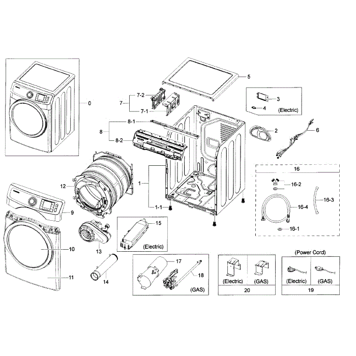 Main Assembly Diagram and Parts List for DV42H5400GF A3-00 Samsung Dryer