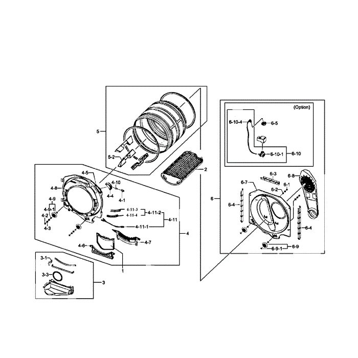 Drum Assembly Diagram and Parts List for DV407AEW XAA-01 Samsung Dryer