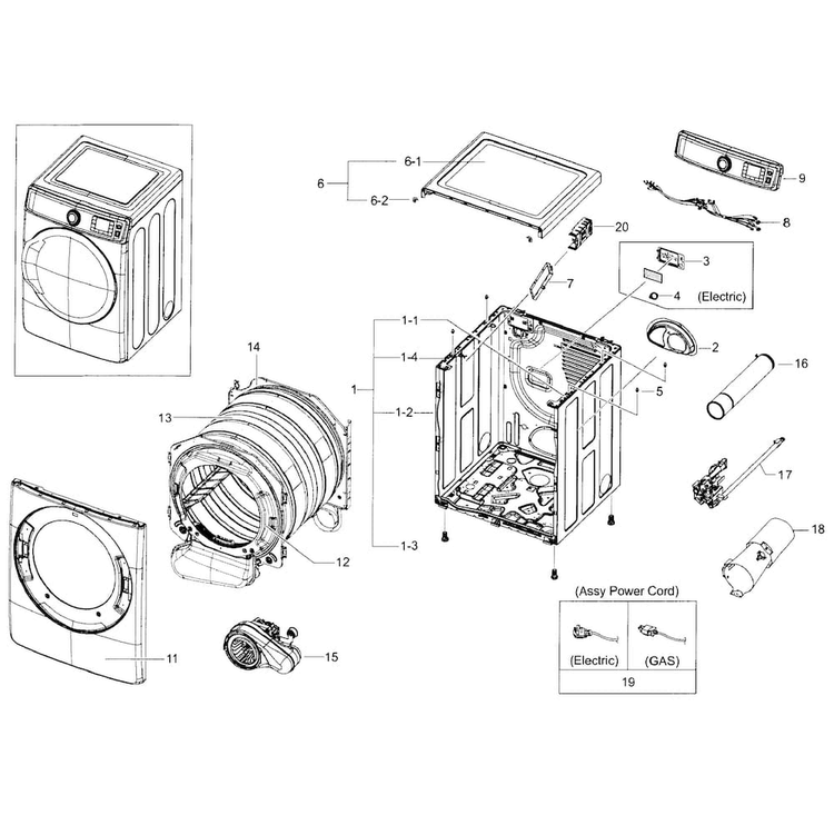 Main Assy Diagram and Parts List for DV56H9100GW A2-0000 Samsung Dryer