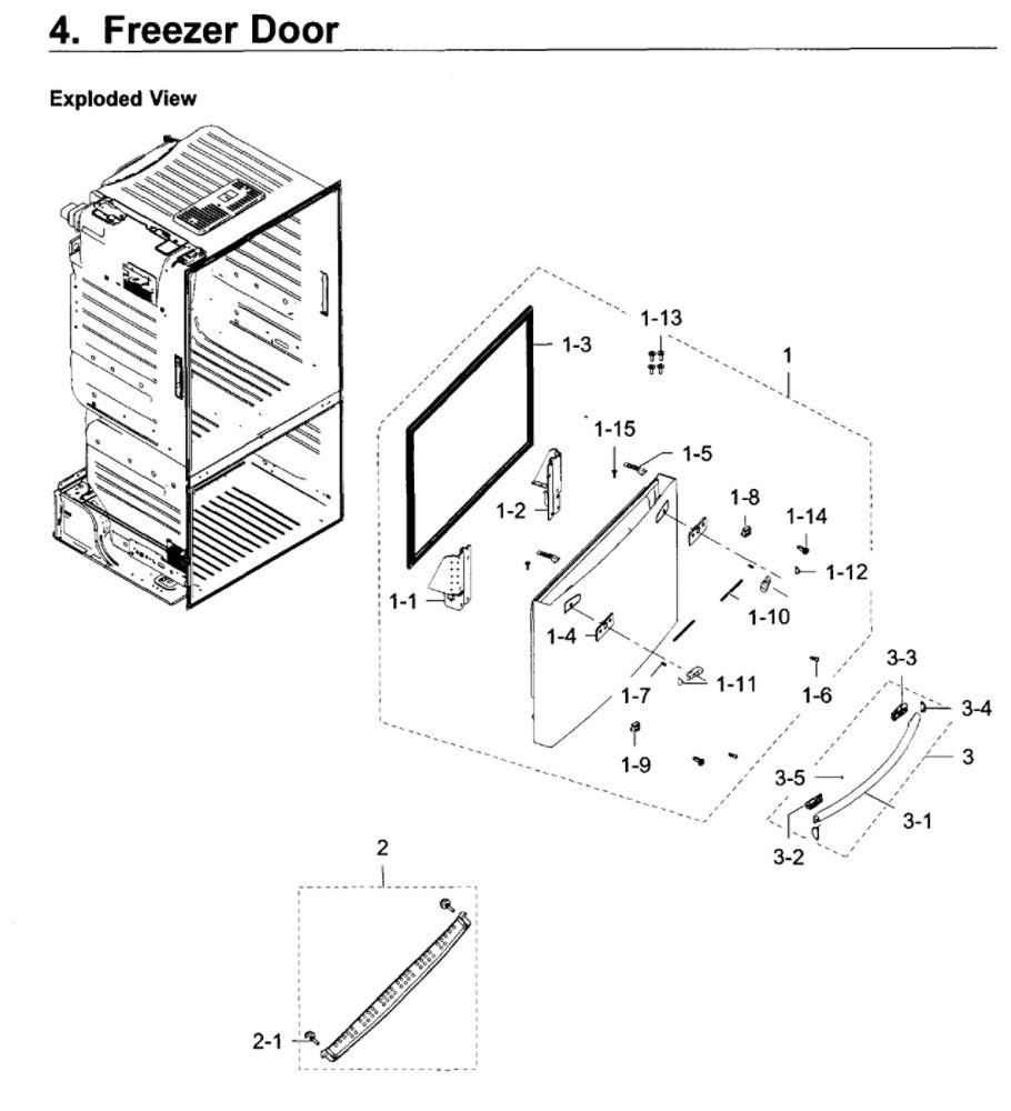 Freezer Door Diagram and Parts List for RF28HDEDPWW AA-07 Samsung Refrigerator
