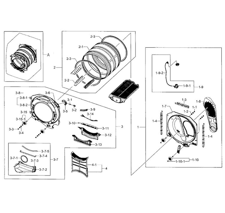 Drum Assy Diagram and Parts List for DV393GTPAWR A1-0001 Samsung Dryer