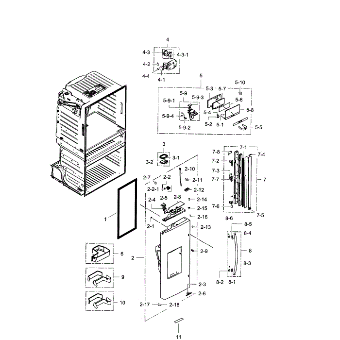 Left Door Diagram and Parts List for RF28HMEDBBC AA-05 Samsung Refrigerator