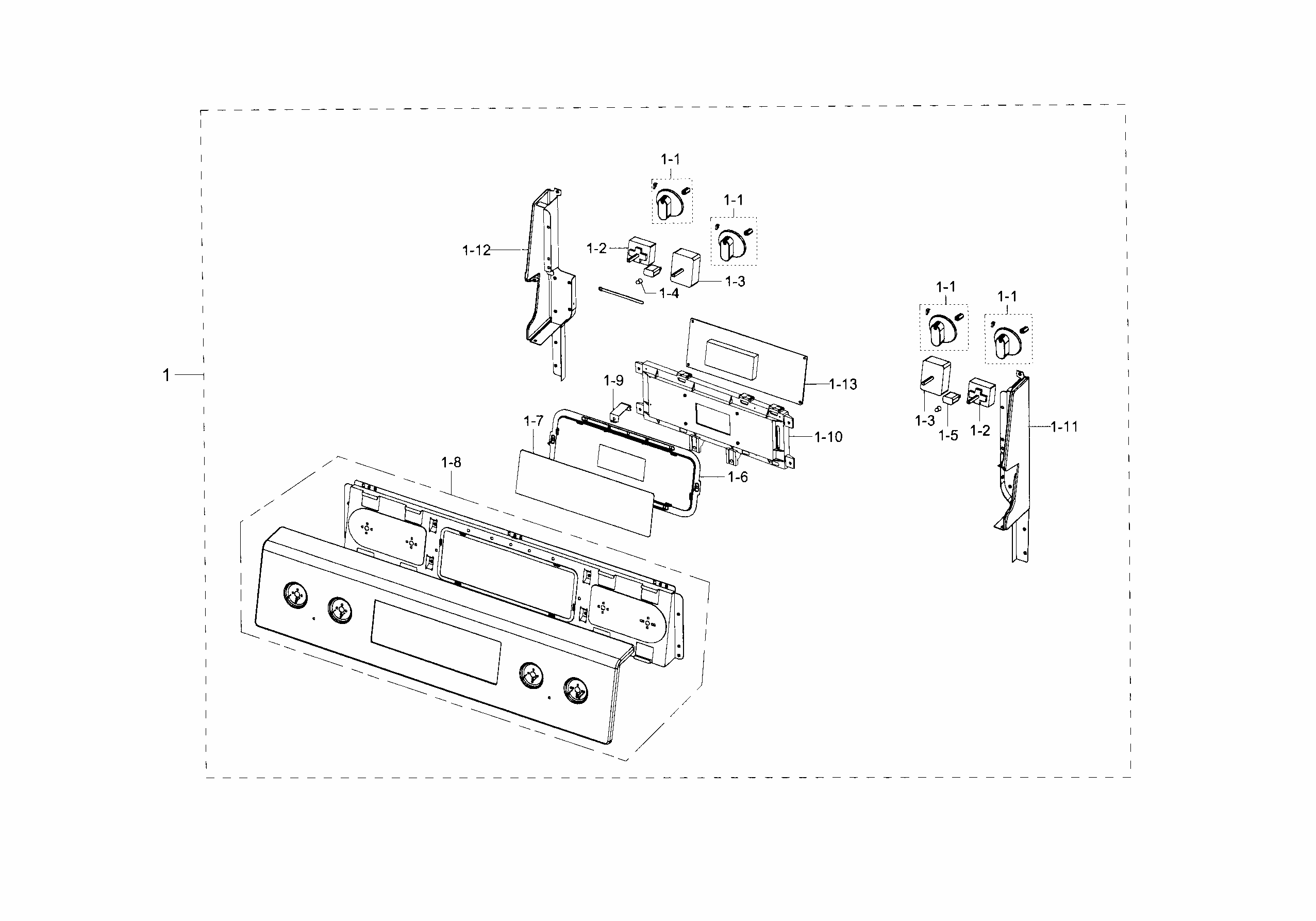 Control Panel Diagram and Parts List for NE594R0ABSR AA-0001 Samsung Range