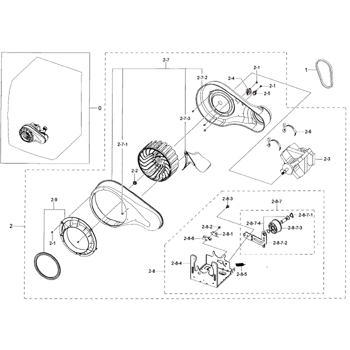 Motor Duct Diagram and Parts List for DV50K7500GV A3-01 Samsung Dryer