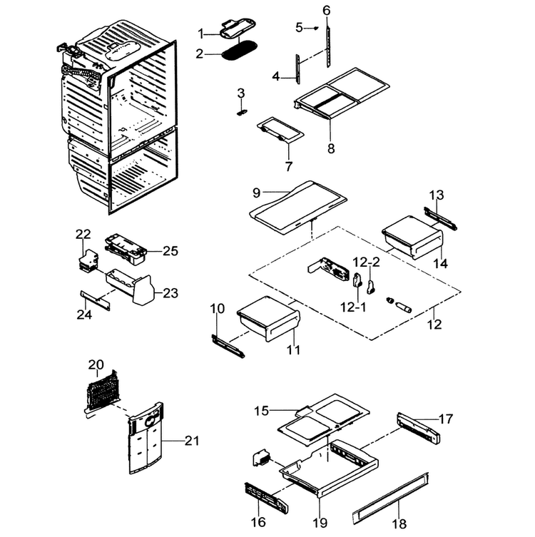 Refrigerator Diagram and Parts List for RFG29PHDWP XAA Samsung Refrigerator