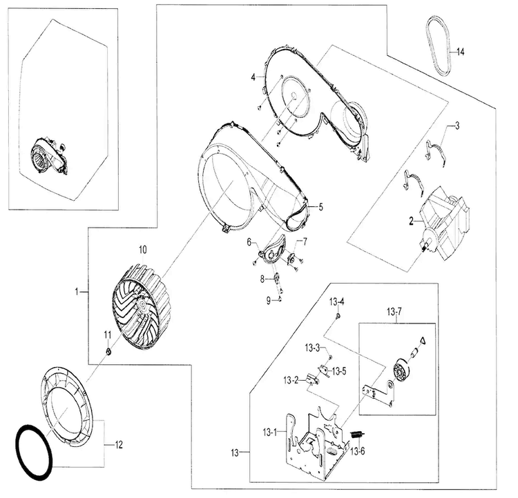Motor Assy Diagram and Parts List for DV209AEW XAA-0000 Samsung Dryer