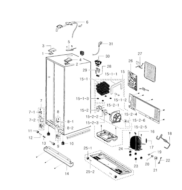 Cabinet Diagram and Parts List for RS2530BWP XAA-0000 Samsung Refrigerator