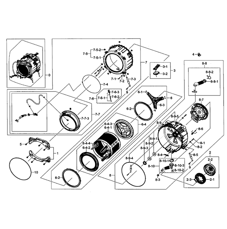 Tub/drum Assy Diagram and Parts List for WF435ATGJRA A1-0002 Samsung Washer