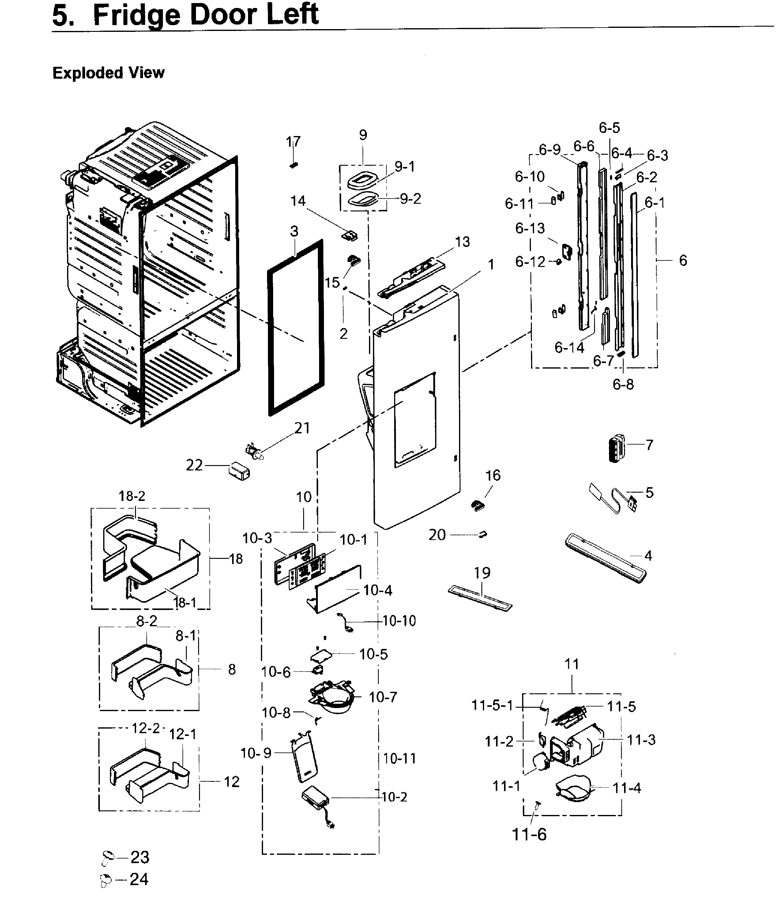 Fridge Door L Diagram and Parts List for RF263TEAEWW AA-0002 Samsung Refrigerator