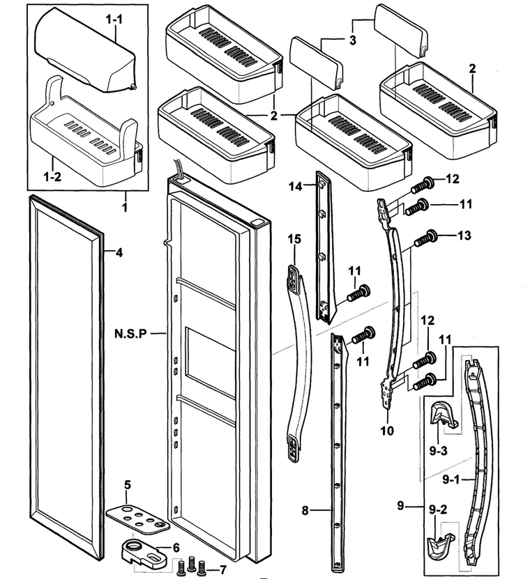 Right Door Diagram and Parts List for RS2534VQ XAA-0000 Samsung Refrigerator