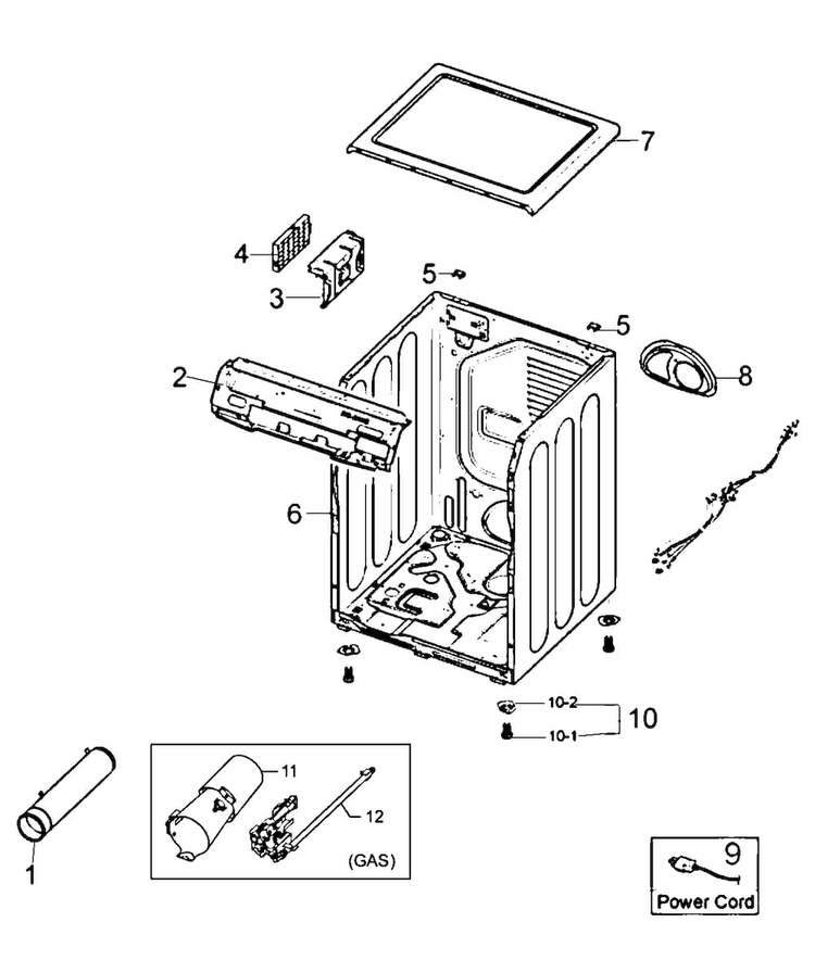 Main Assy Diagram and Parts List for DV210AGW XAA Samsung Dryer