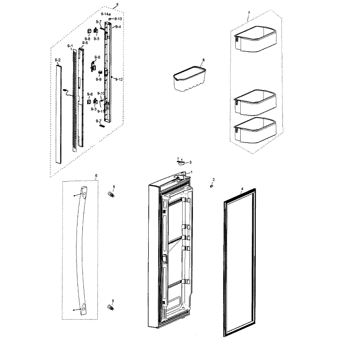 Refrig L Door Diagram and Parts List for RF266AEWP XAA-00 Samsung Refrigerator