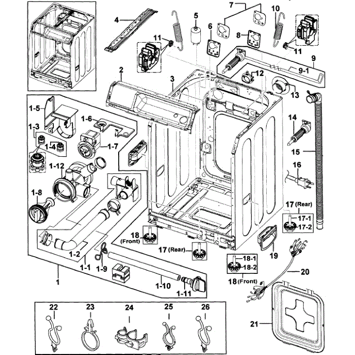 Cabinet Diagram and Parts List for WF209ANW XAA-00 Samsung Washer