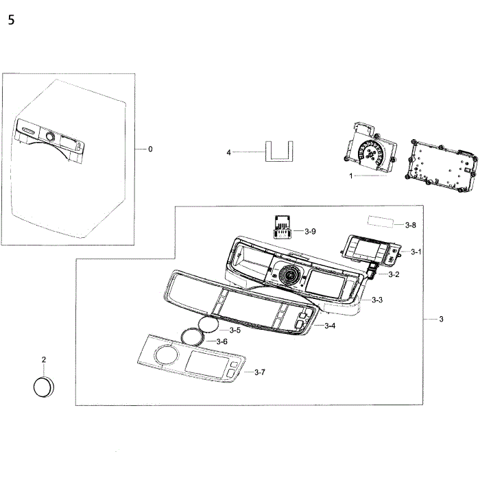 Control Panel Diagram and Parts List for WF50K7500AW A2-00 Samsung Washer