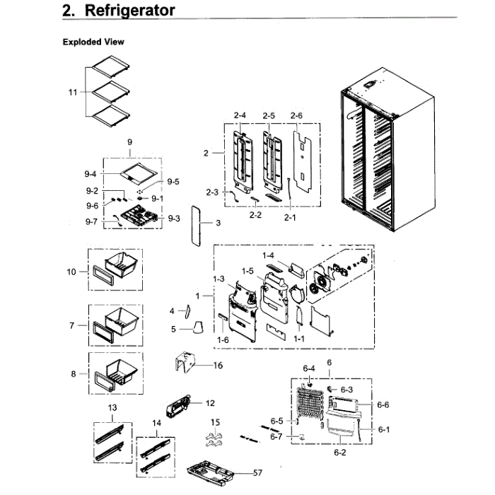 Refrigerator Diagram and Parts List for RS25H5121SR AA-02 Samsung Refrigerator