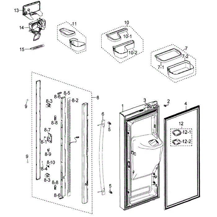 Left Door Diagram and Parts List for RF268ACWP XAA-00 Samsung Refrigerator