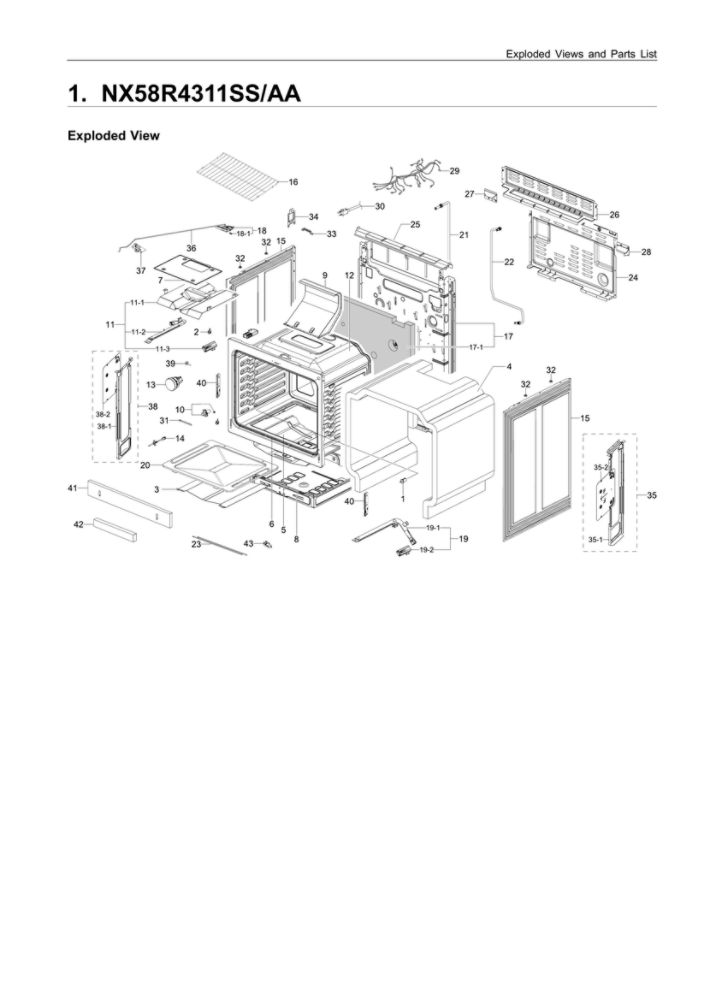 Main Unit Assembly Diagram and Parts List for NX58R4311SS AA-01 Samsung Range